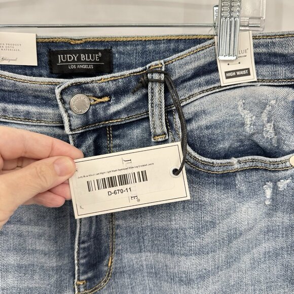 NEW JUDY BLUE CELESTE jeans high rise wide leg distressed crop blue denim 11/30 - Picture 7 of 8